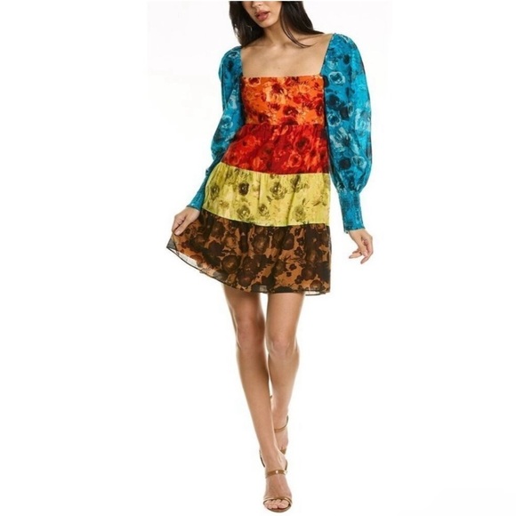 Alice + Olivia Rowen Tiered Square Neck Babydoll Dress - Picture 3 of 13